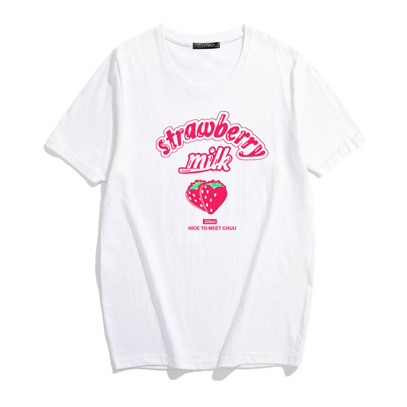 Red Strawberry Milk White T Shirt