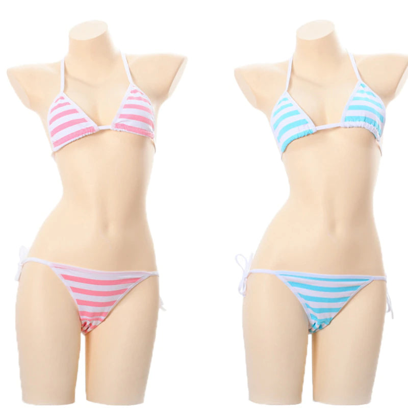 Mannequin Pink And Blue Striped Bikini Set