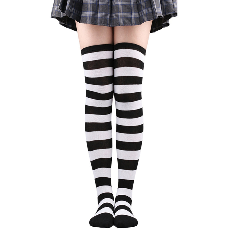 White And Black Striped Thigh Highs
