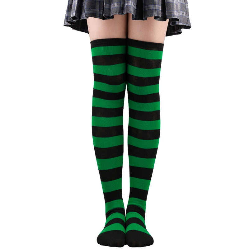 Green And Black Striped Thigh Highs