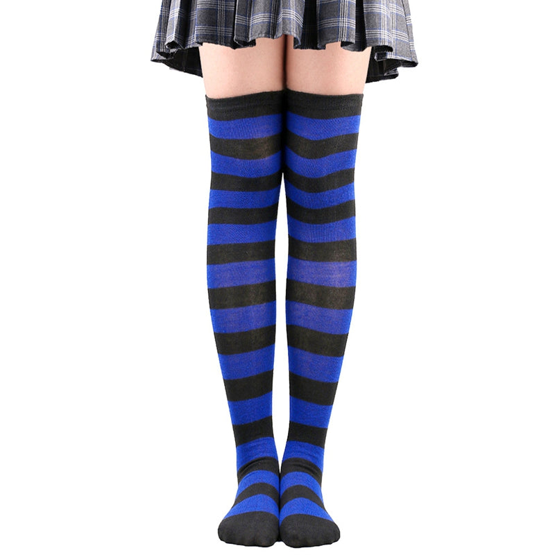 Blue And Black Striped Thigh Highs