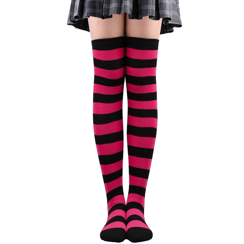 Red And Black Striped Thigh Highs