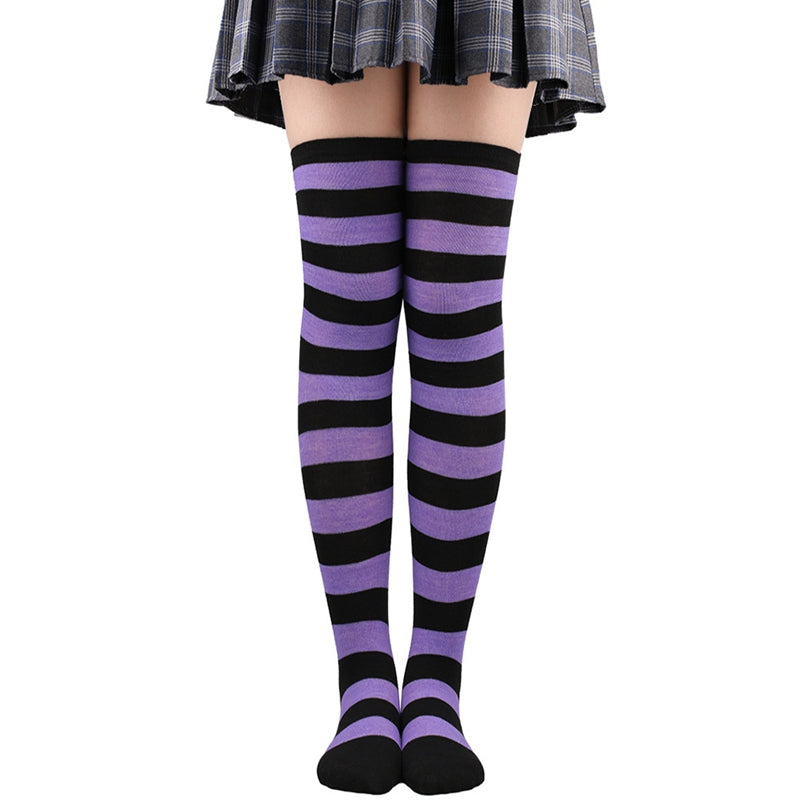 Purple And Black Striped Thigh Highs