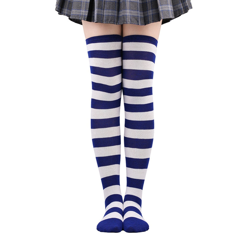 Blue And White Striped Thigh Highs