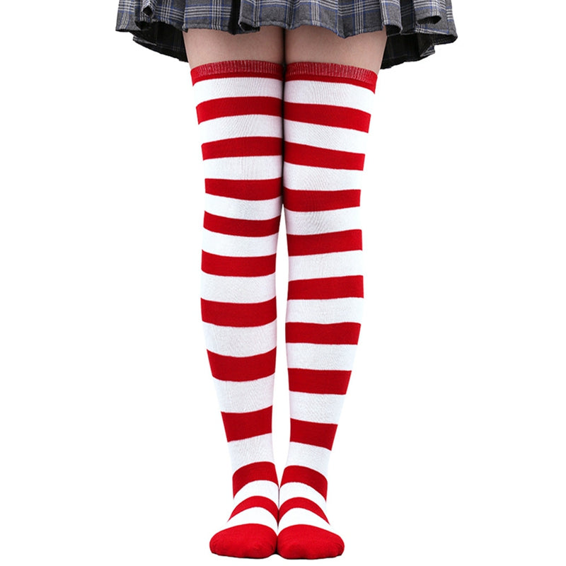 Red And White Striped Thigh Highs