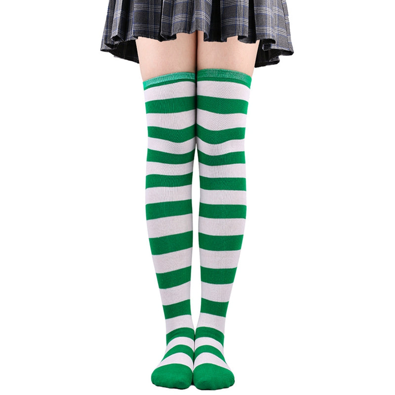 Green And White Striped Thigh Highs