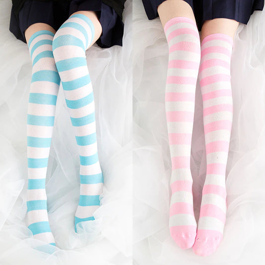 Blue And Pink Striped Thigh Highs