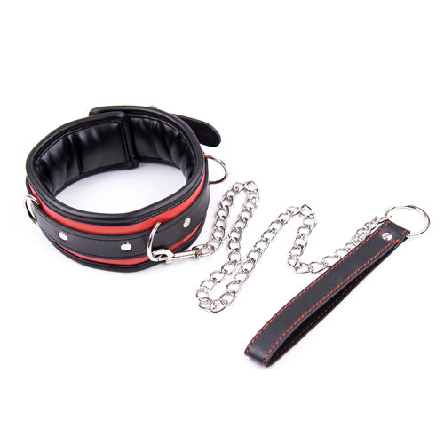 Stuffed Black And Red Leather Collar And Chain Leash