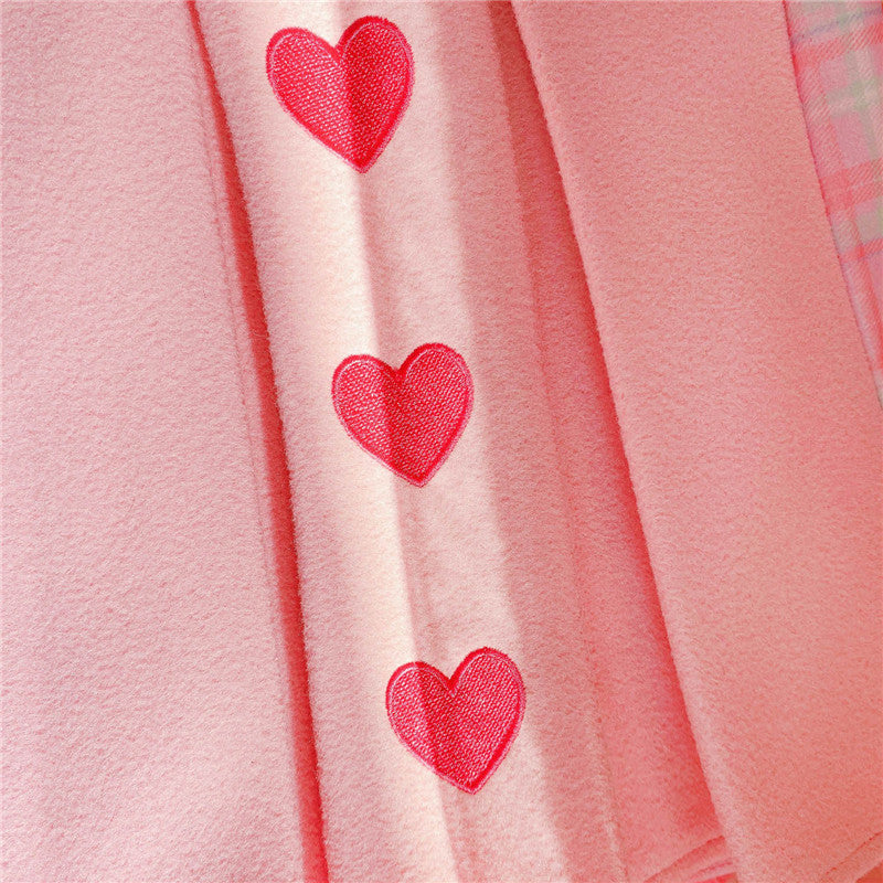 Red Heart Pink Pleated Skirt Close Up
