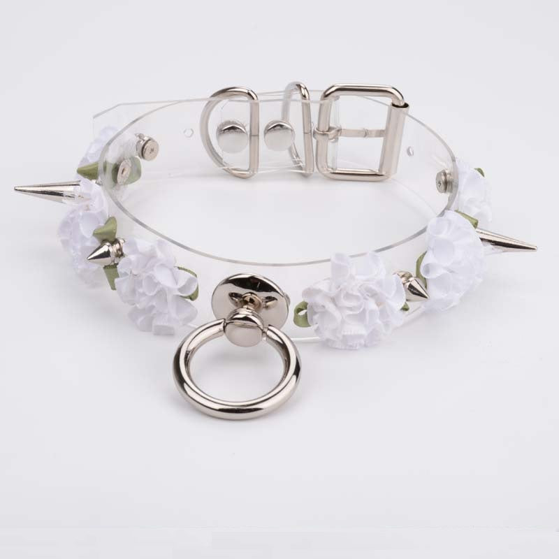 White Rose Clear Spiked Collar