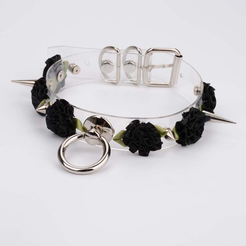 Black Rose Clear Spiked Collar