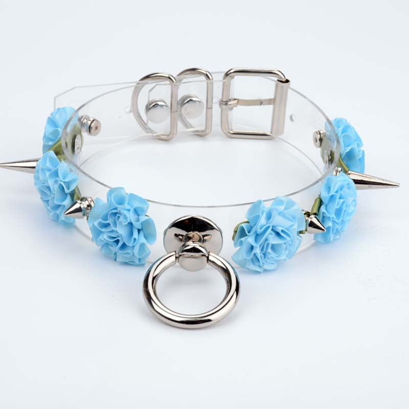 Blue Rose Clear Spiked Collar