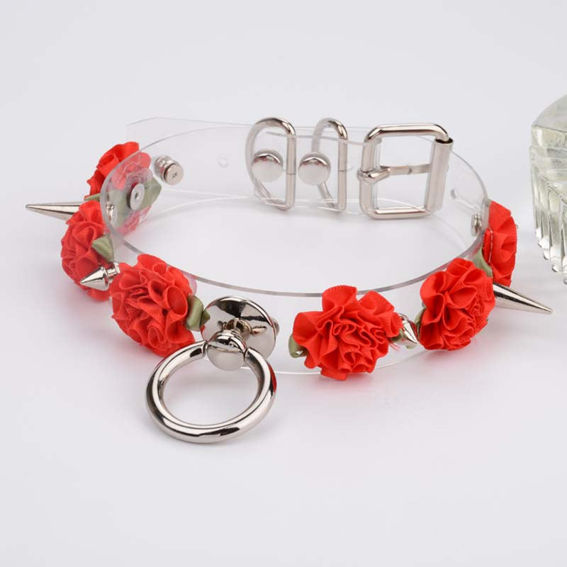 Red Rose Clear Spiked Collar