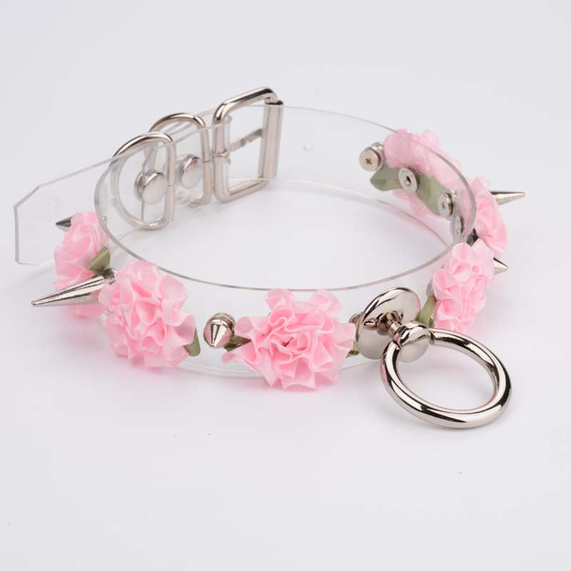 Pink Rose Clear Spiked Collar