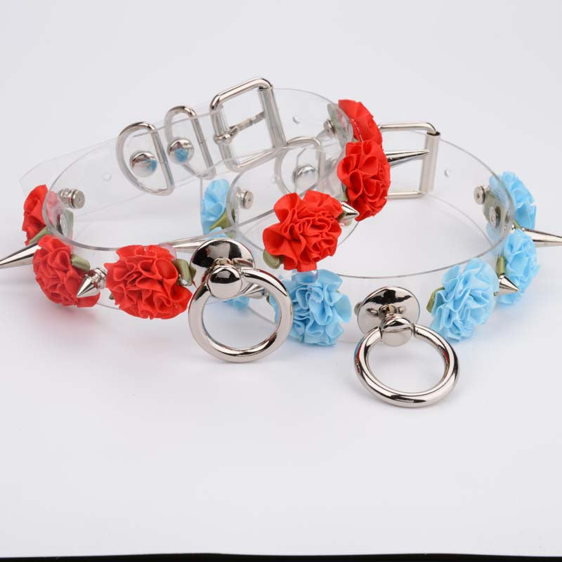 Red And Blue Rose Clear Spiked Collar 