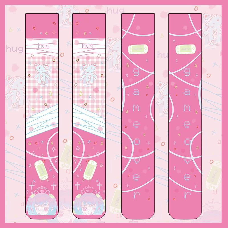 Pink Bandaged Bears Thigh Highs Details