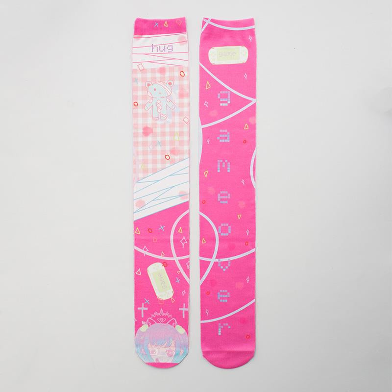 Pink Bandaged Bears Thigh Highs Top View