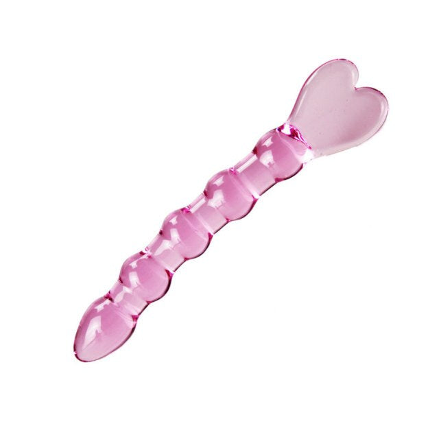 Pink Heart Beaded Glass Dildo