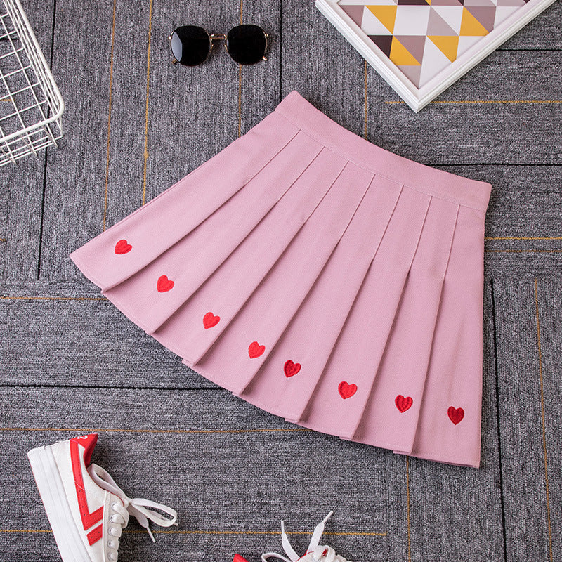 Red Heart Pleated Pink Skirt