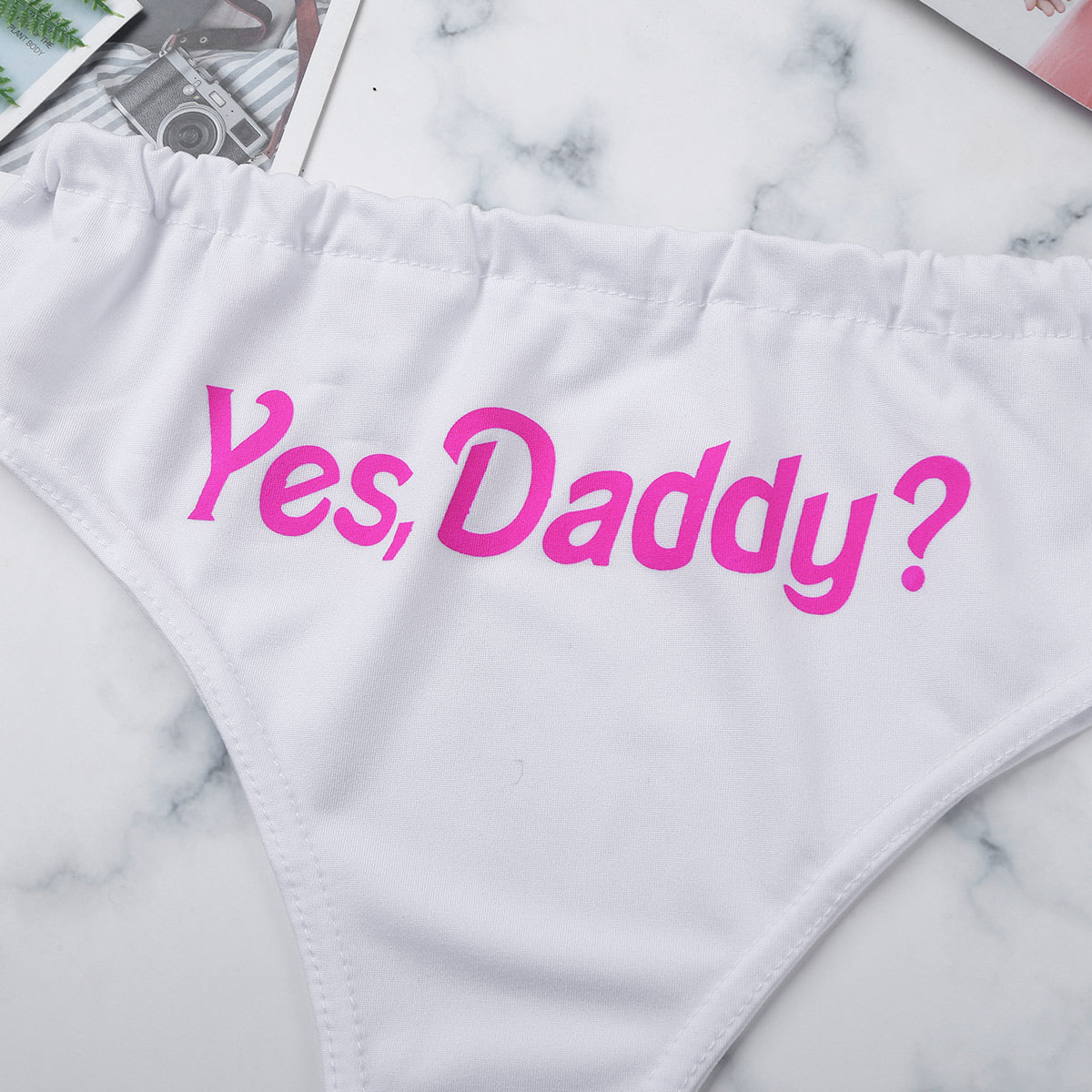 Dark Pink Yes Daddy White Panties